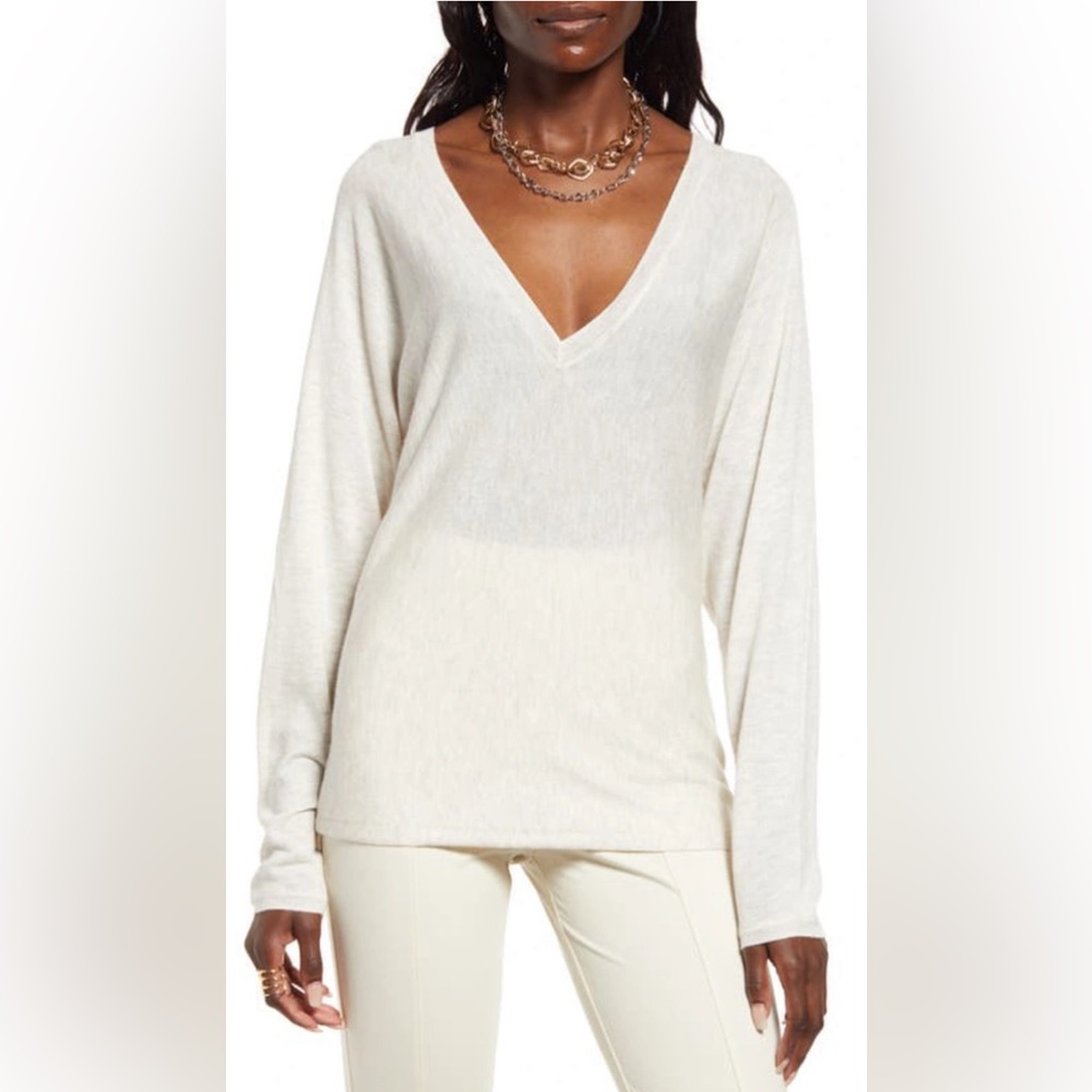 Open Edit Cream Semisheer V-Neck Dolman Sleeve Sweater Size XL (16) NWT